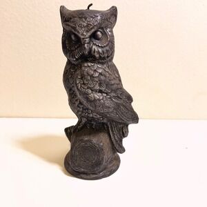 Vintage 7in Owl Figural Candle Black Gothic Dark Academia Mythical Cabin Decor